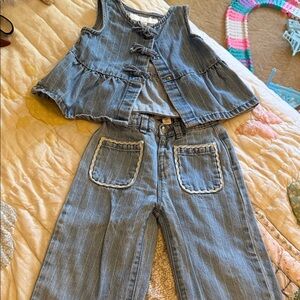 Zara Light Blue Striped Denim Jeans Set